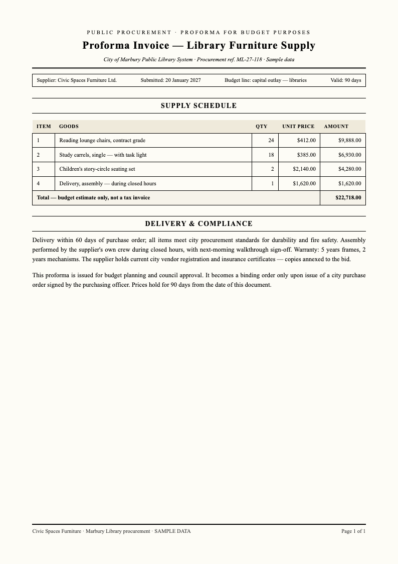 Government gazette proforma invoice